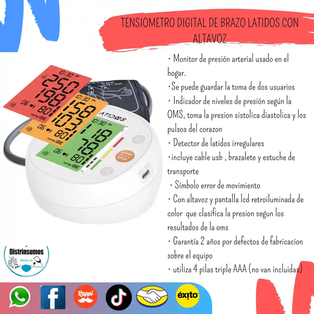 Tensiometro Digital De Brazo Latidos Con Altavoz
