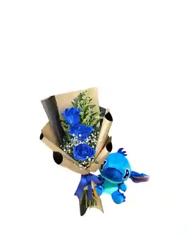 Bouquet De 3 Rosas Y Peluche Stich 15 Cm