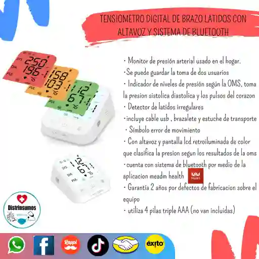 Tensiometro Digital Latdos Con Altavoz Y Sistema De Bluetooth