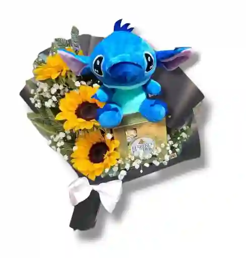 Bouquet De 3 Girasoles Chocolates X 4 Y Peluche Stitch
