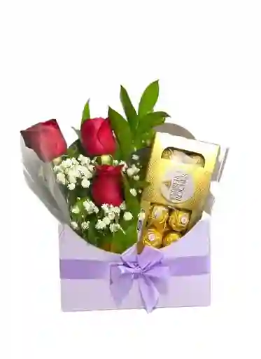 Caja De 8 Chocolates Ferrero Y 3 Unidades De Rosas .