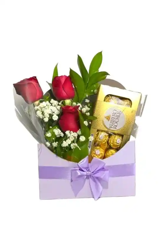 Caja De 8 Chocolates Ferrero Y 3 Unidades De Rosas .