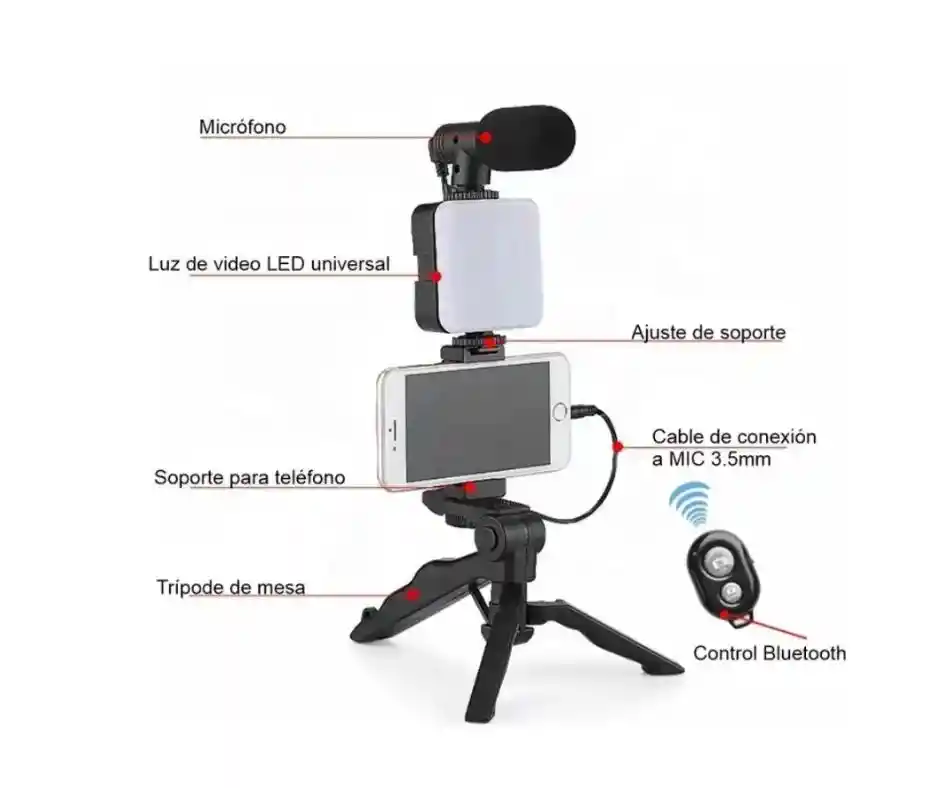 Kit De Vlogging Para Teléfono Inteligente, Equipo De Grabación De Vídeo Con Trípode, Obturador De Luz Led Para Cámara.