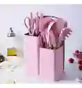 Set Utensilios Cocina Siliconados X 19 Pcs Color Rosa
