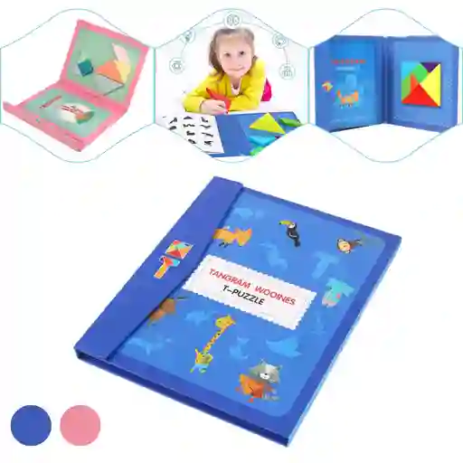 Juego Tangram Magnético De Madera Para Niños Azul