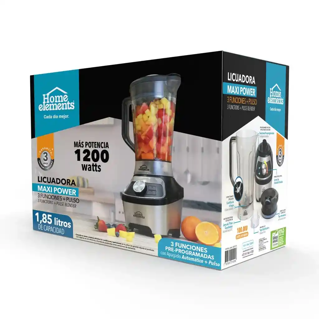 Licuadora Maxi Power 1,85 Litros Home Elements 1200 Watts