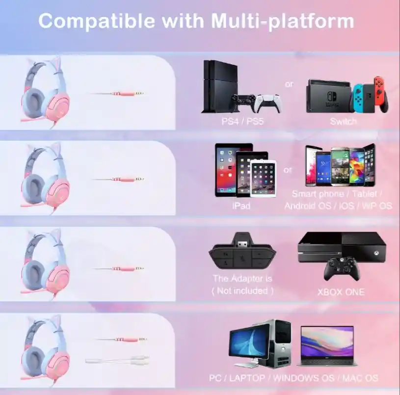 Audifonos Gamer Onikuma K9 Azul Rosa Con Luz Rgb Led