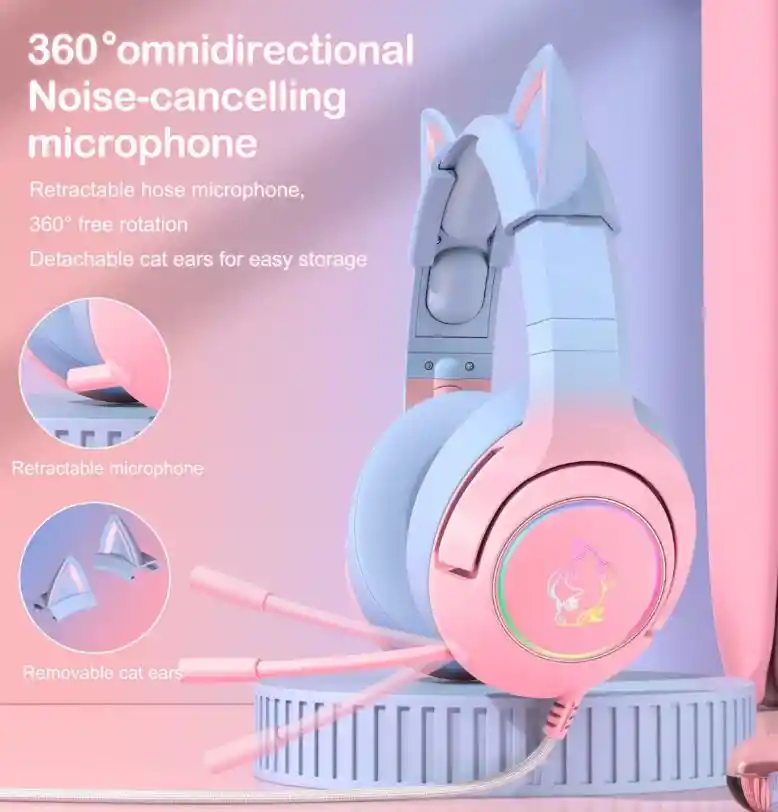 Audifonos Gamer Onikuma K9 Azul Rosa Con Luz Rgb Led