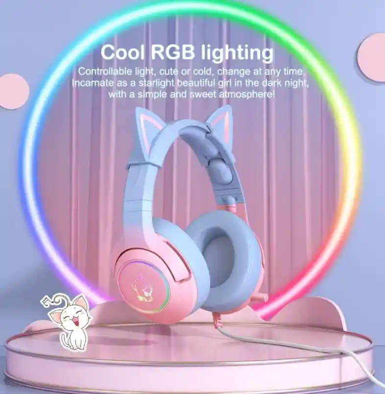 Audifonos Gamer Onikuma K9 Azul Rosa Con Luz Rgb Led
