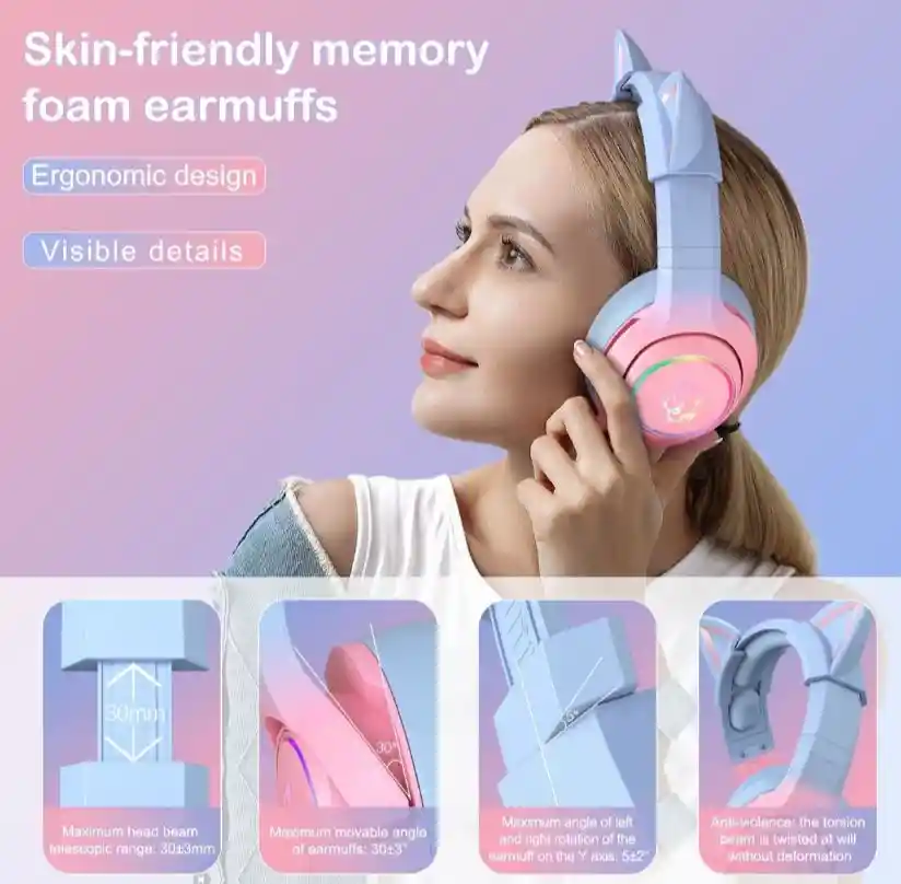 Audifonos Gamer Onikuma K9 Azul Rosa Con Luz Rgb Led