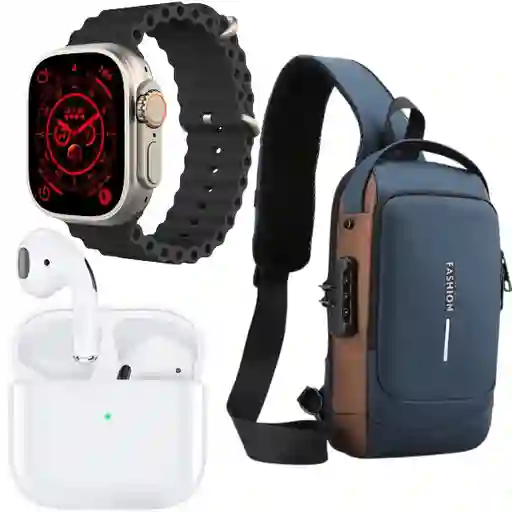Combo Bolso Antirrobo Mini Azul + Audifono Pro 4 + T800 Ultra