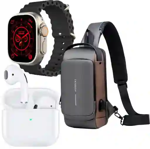 Combo Bolso Antirrobo Mini Gris+ Audifono Pro 4 + T800 Ultra