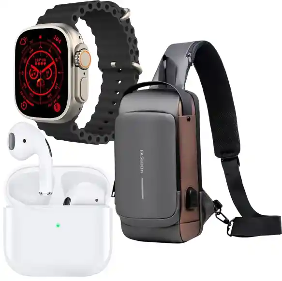 Combo Bolso Antirrobo Mini Gris+ Audifono Pro 4 + T800 Ultra