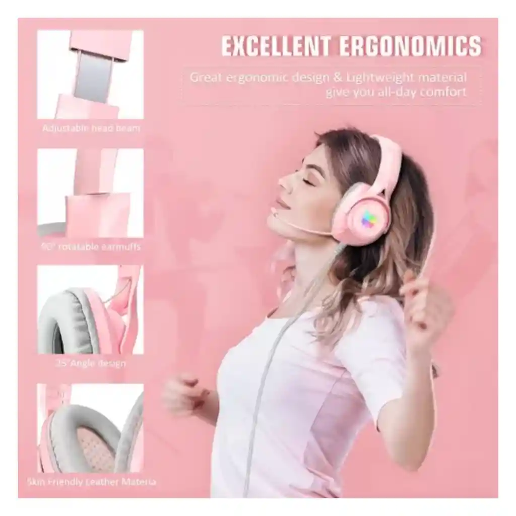 Audifonos Gamer X16 Rosa Con Luz Led + Base Onikuma