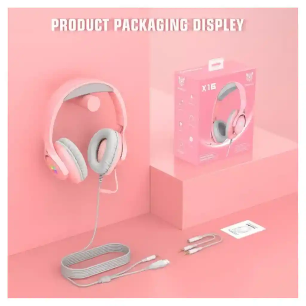 Audifonos Gamer X16 Rosa Con Luz Led + Base Onikuma