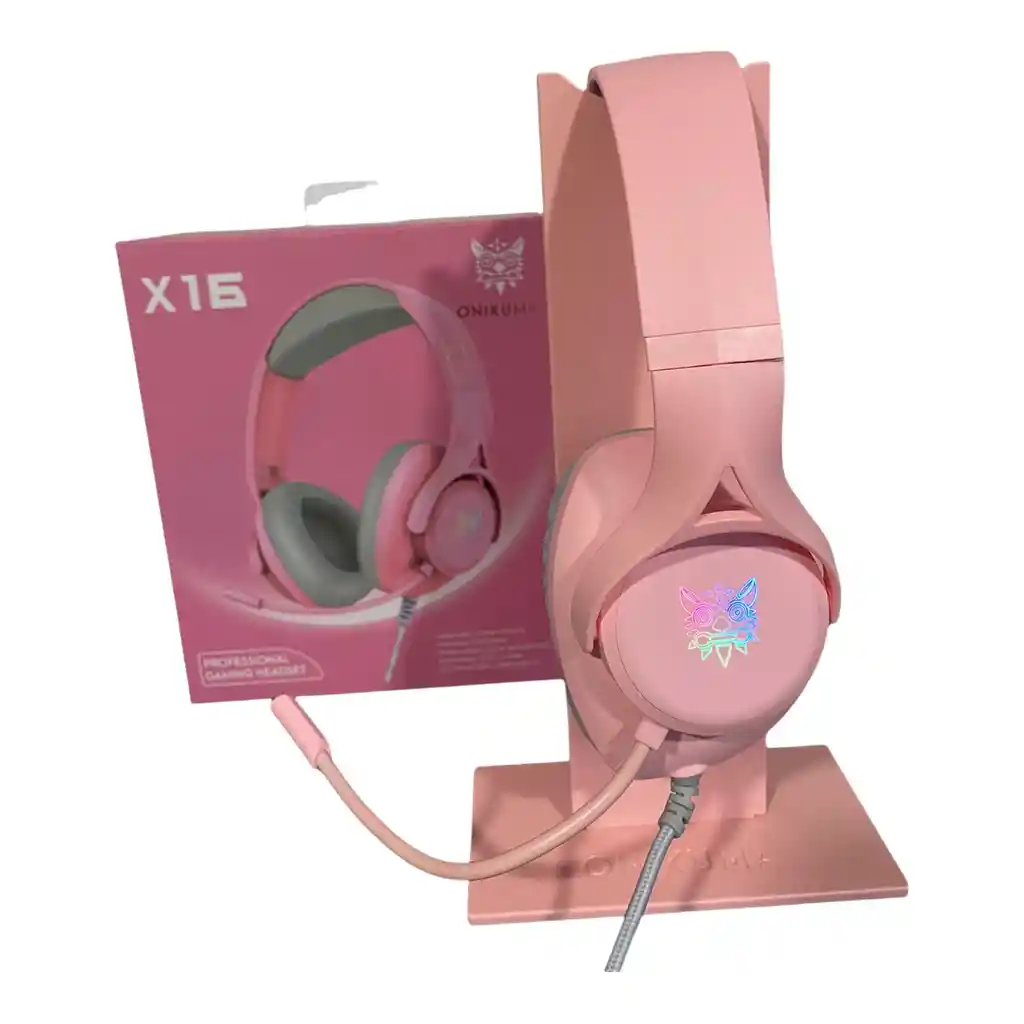 Audifonos Gamer X16 Rosa Con Luz Led + Base Onikuma
