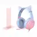 Diadema Auricular Gamer Gato K9 Azul Rosa + Base Onikuma