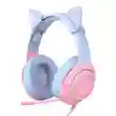 Diadema Auricular Gamer Gato K9 Azul Rosa + Base Onikuma