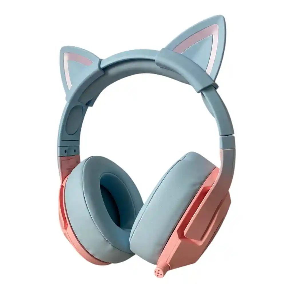 Diadema Auricular Gamer Gato K9 Azul Rosa + Base Onikuma
