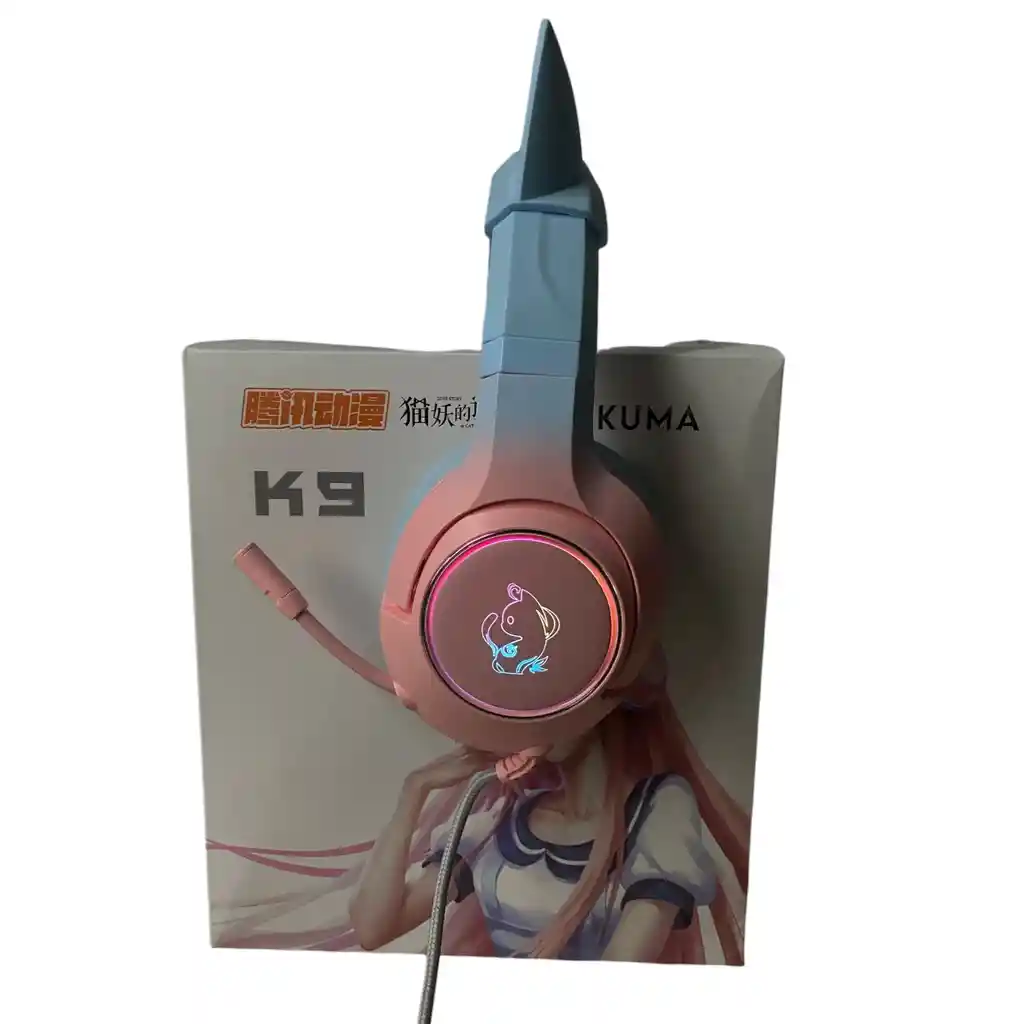 Diadema Auricular Gamer Gato K9 Azul Rosa + Base Grande Onikuma