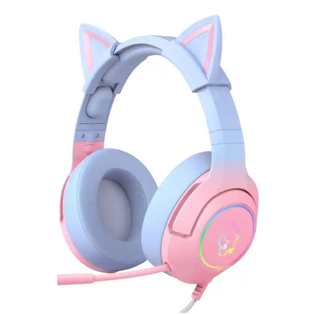 Diadema Auricular Gamer Gato K9 Azul Rosa + Base Grande Onikuma