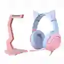 Diadema Auricular Gamer Gato K9 Azul Rosa + Base Grande Onikuma