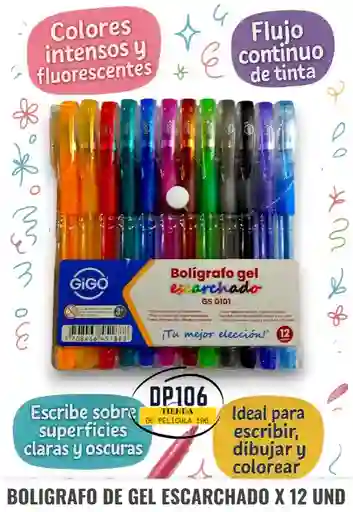 Bolígrafo Gel Escarchado (x12 Unidades)