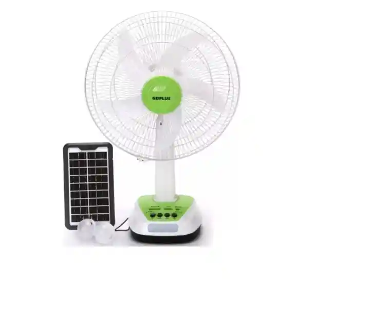 Ventilador Solar Recargable Panel 2 Bombillos Carga Celular Gd-7s12-s