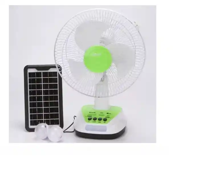 Ventilador Solar Recargable Panel 2 Bombillos Carga Celular Gd-7s12-s