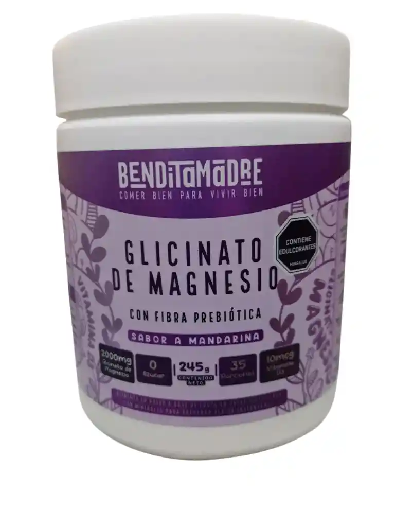 Glicinato De Magnesio Con Fibra Prebiotica X 245 Gms Benditamadre