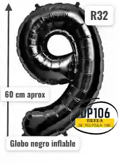 Globo Negro # 9 Tamaño 60 Cm R32 Cumpleaños