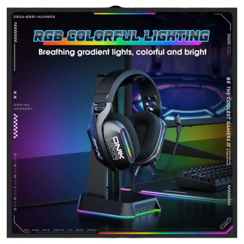 Diadema Auricular Gamer X12 Con Luz Rgb + Soporte Onikuma