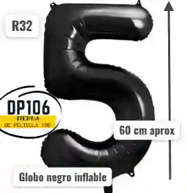 Globo Negro # 5 Tamaño 60 Cm R32 Cumpleaños