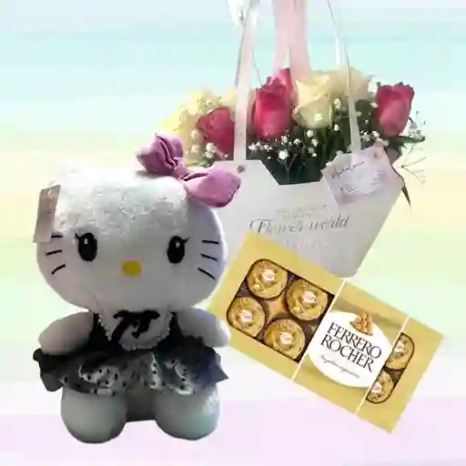 Flores Rosas X24 Y Hello Kitty Pequeña, Vestido Negro