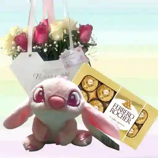 Flores Rosas X24 Y Stitch Rosa Llavero
