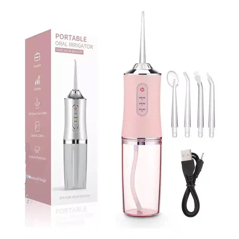 Irrigador Oral Dental Lavado Boca Dientes Recargable Usb Agua Rosa