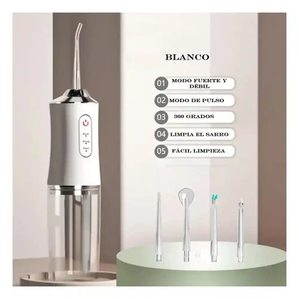 Irrigador Oral Dental Lavado Boca Dientes Recargable Usb Agua Blanco