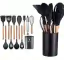 Utensilios De Cocina En Silicona X12 Unidades Negro Cucharones De Cocina