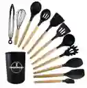 Utensilios De Cocina En Silicona X12 Unidades Negro Cucharones De Cocina