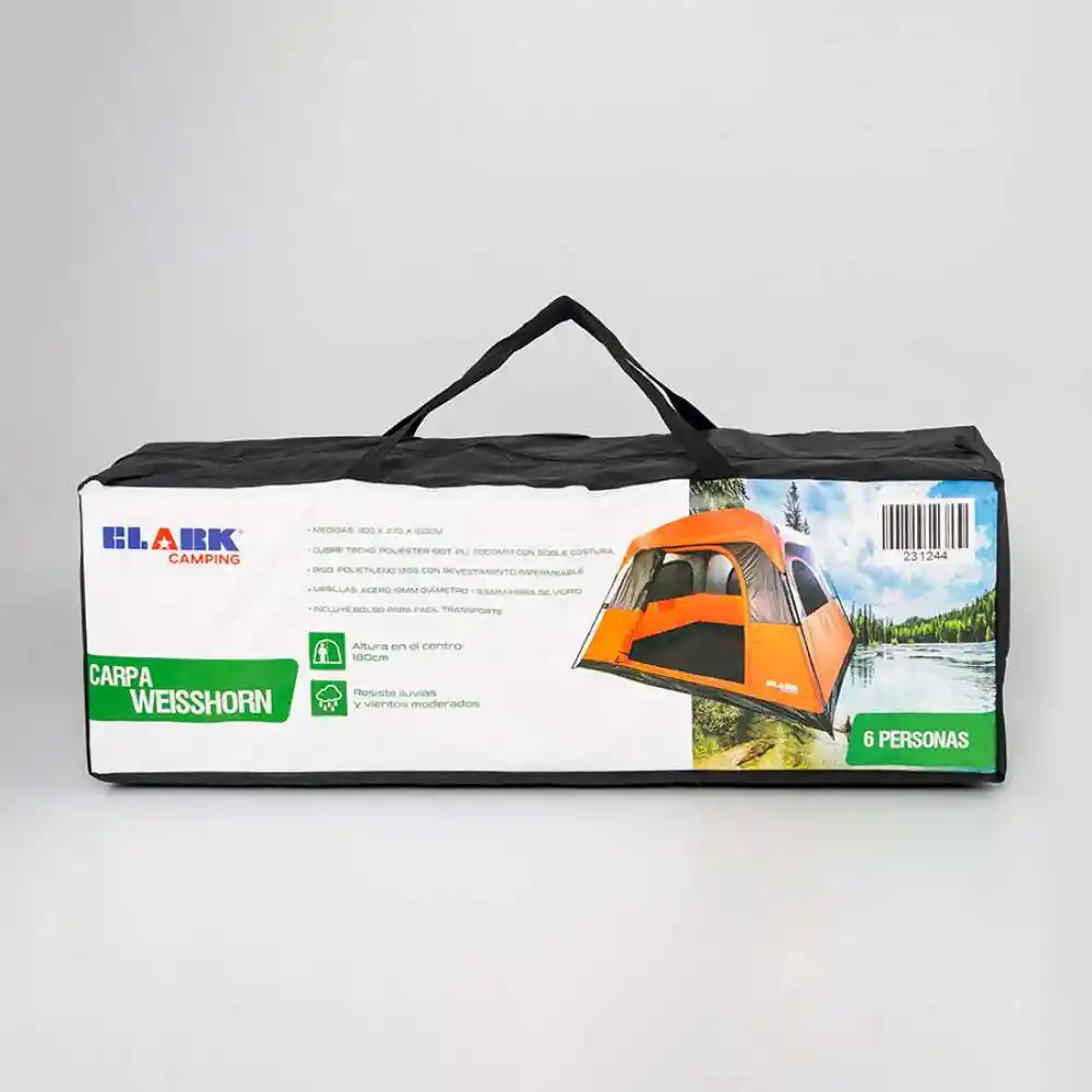 Carpa Clark 5 Personas 300x270x180cm Naranja 80% Poliuretano