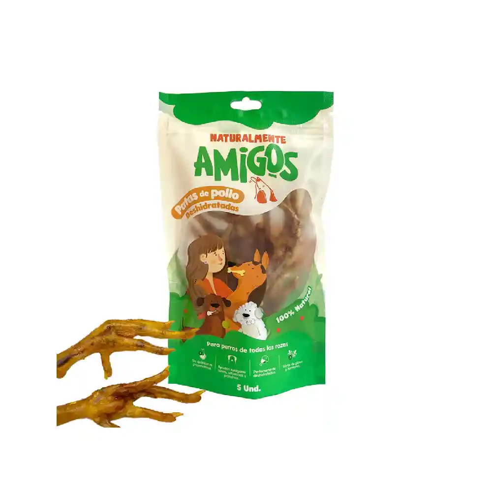 Amigos Patas De Pollo Natural Y Deshidratadas Para Perros 5 Und