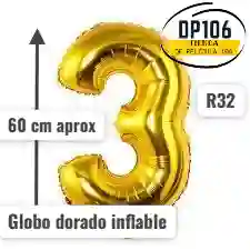 Globo De Numero Dorado # 3 Tamaño R32