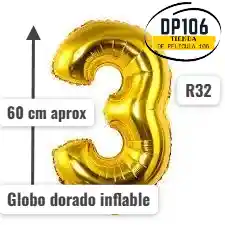 Globo De Numero Dorado # 3 Tamaño R32
