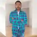 Camisa Para Hombre En Algodón Manga Larga Cuadros Azul Turquesa Talla L