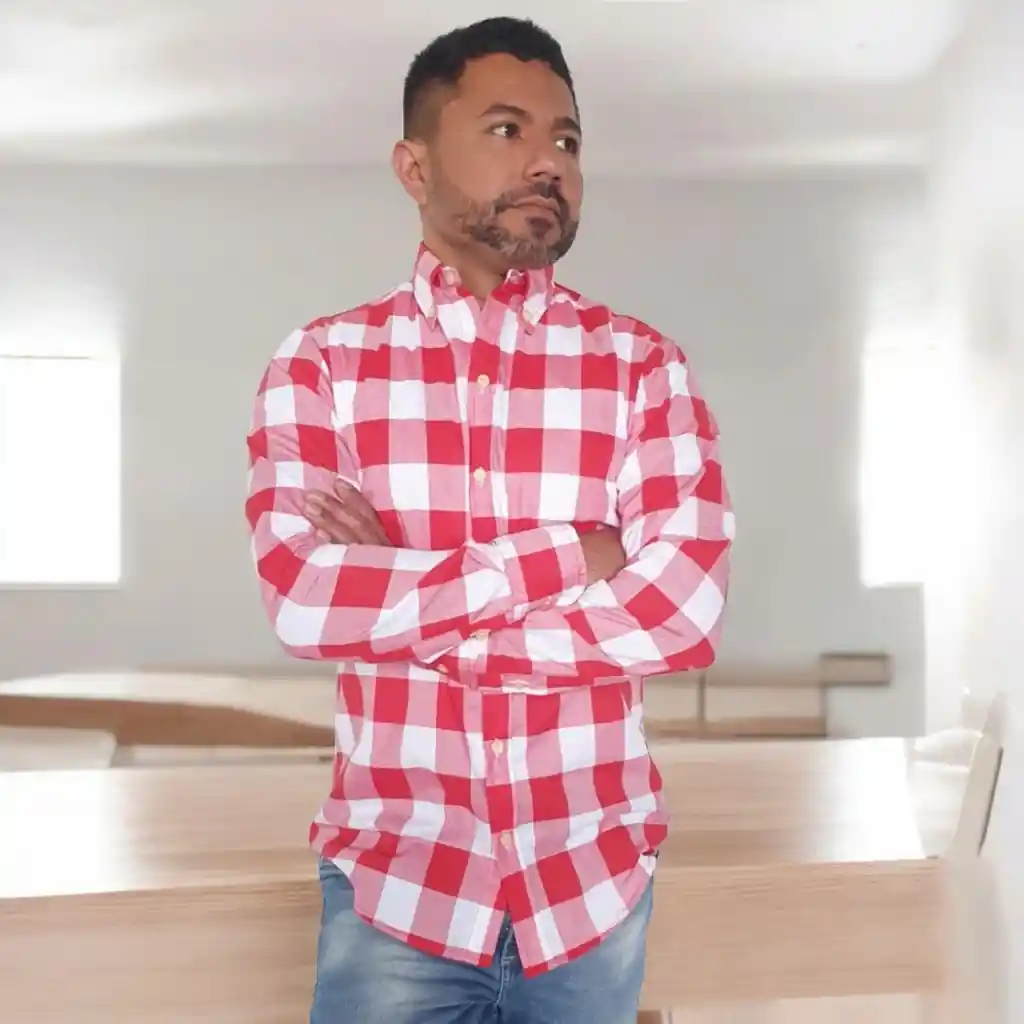 Camisa Para Hombre En Algodón Manga Larga Rojo Talla M