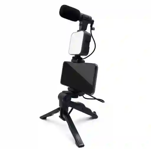 Kit Estabilizador Soporte Celular Luz Led Vlog Video Ay49 Color Negro