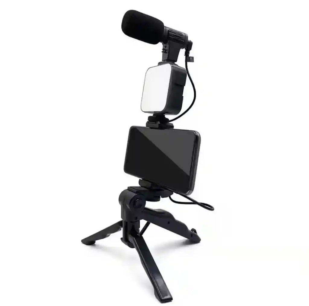 Kit Estabilizador Soporte Celular Luz Led Vlog Video Ay49 Color Negro