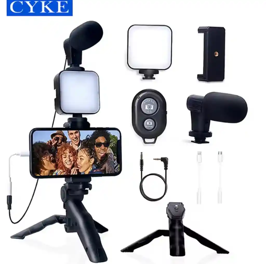 Kit Estabilizador Soporte Celular Luz Led Vlog Video Ay49 Color Negro