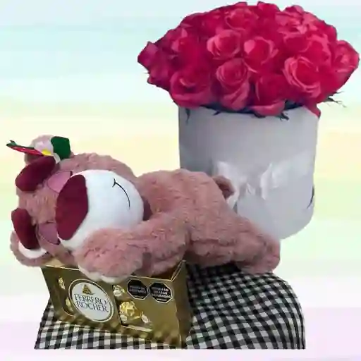 Flores Rosas Caja X24 Y Peluche Lotso Pequeño