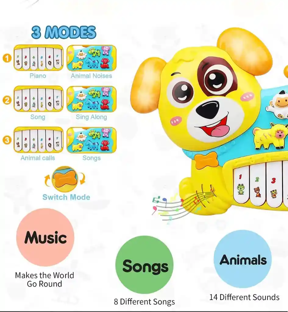 Juguete Piano Musical Perrito Con Luces Nuevo Amarillo